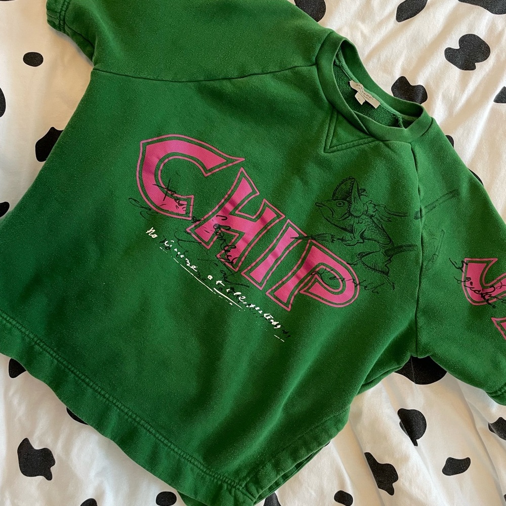 Fish And Chips Print Cotton Sweatshirt In Pigment Green - Picture 5 of 9